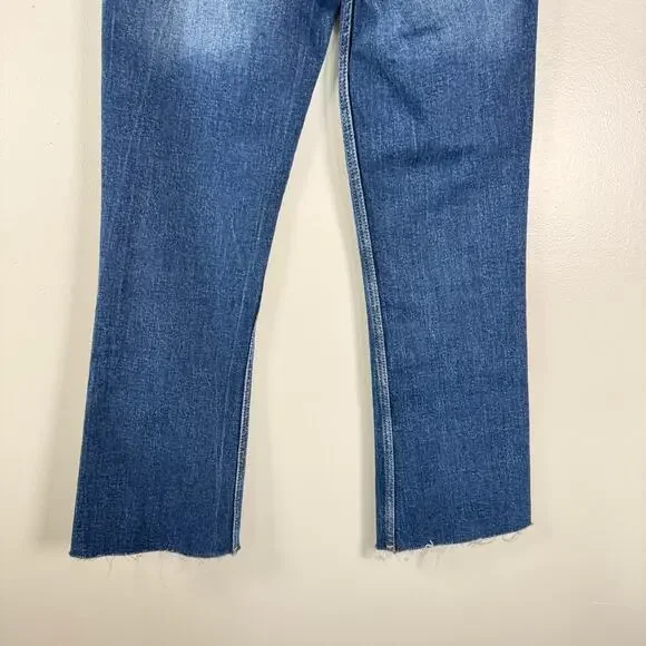 Zara High Waist Flared Leg Jeans Medium Wash Blue Raw Hem Womens Size 2 - Picture 7 of 10